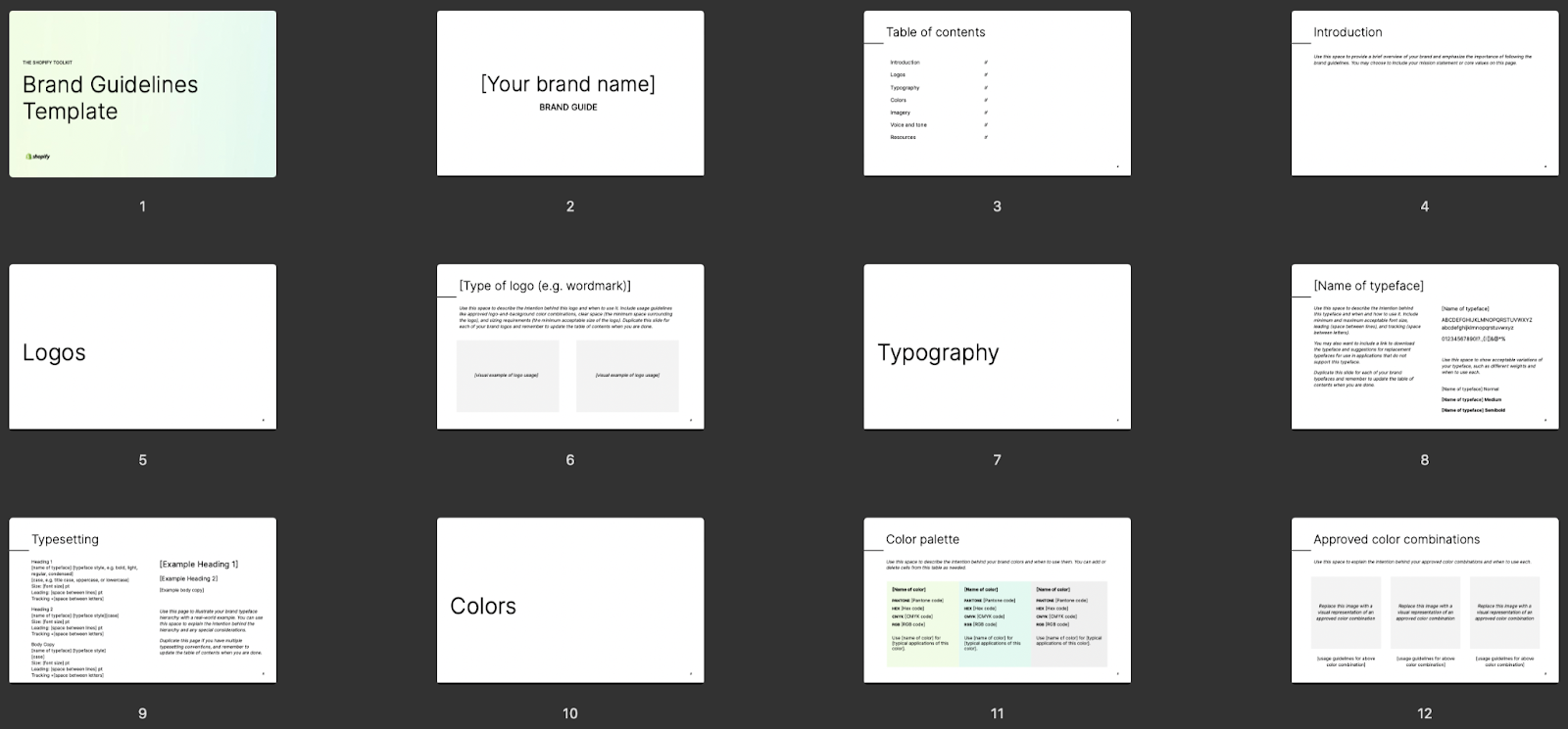 Create professional-looking brand guidelines with Shopify’s template.