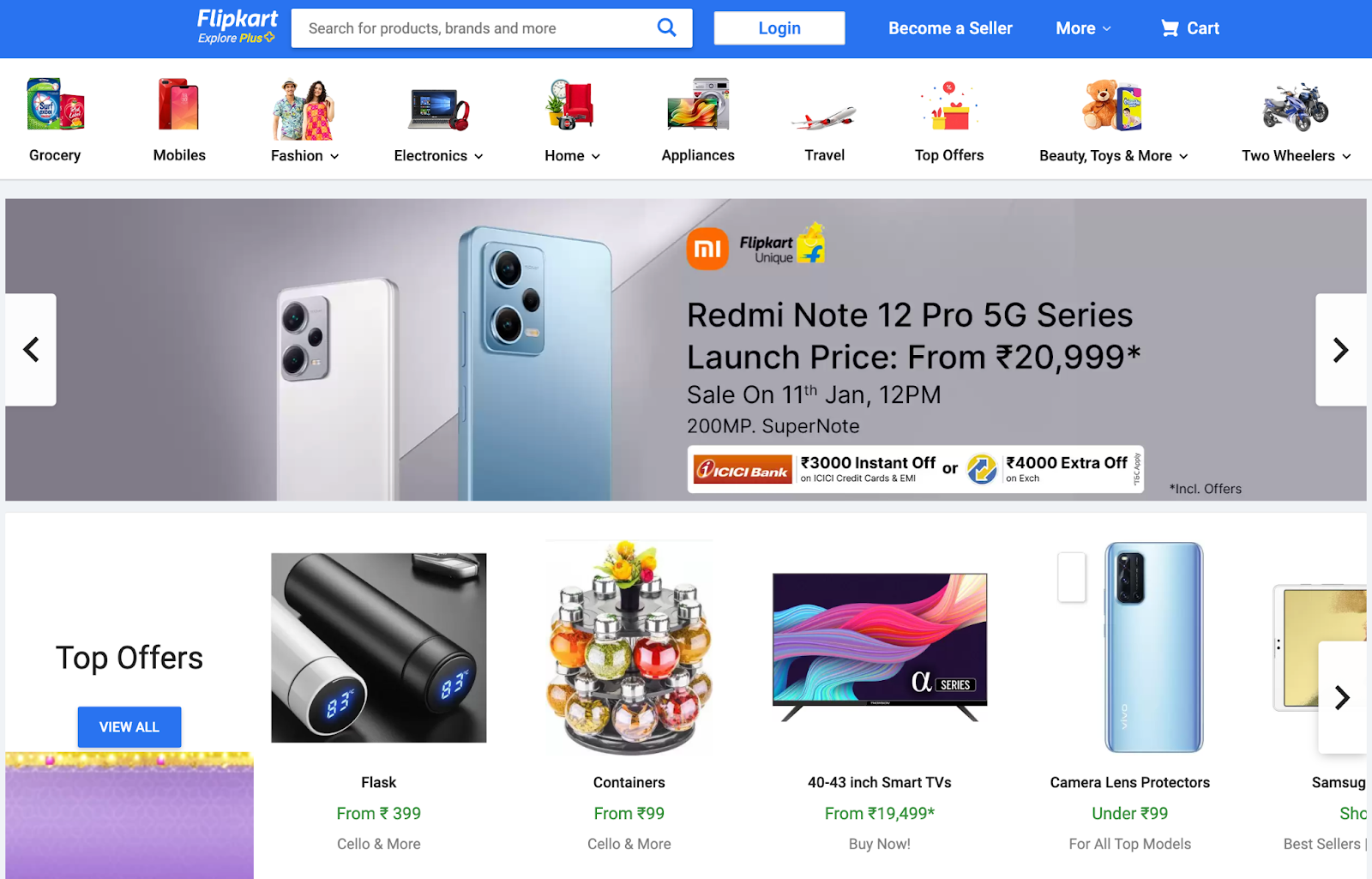 Flipkart’s homepage
